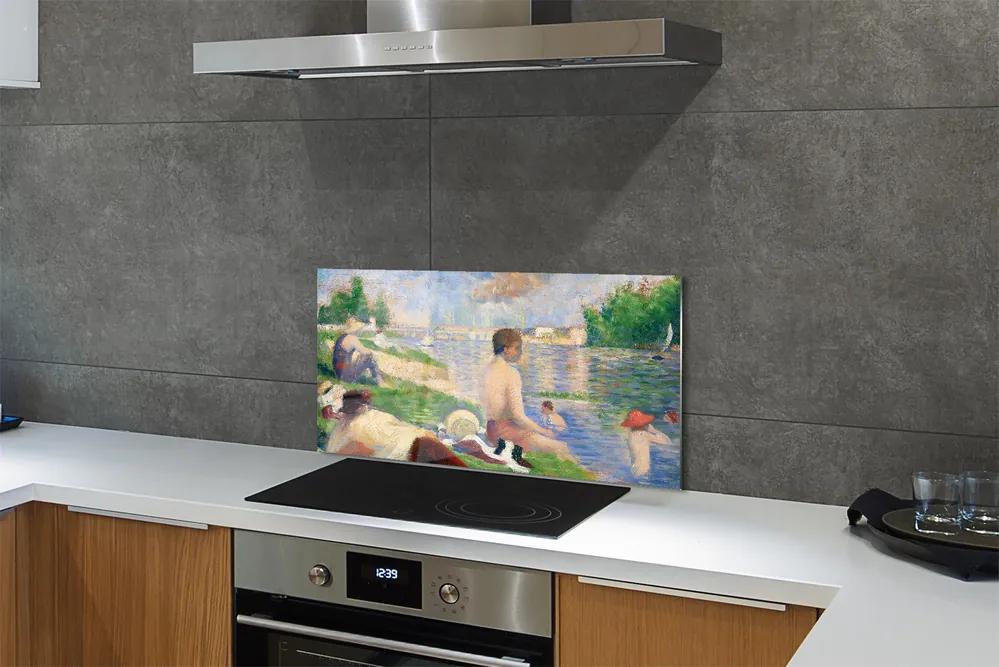 Pannello paraschizzi cucina Studio finale per bagnanti ad Asnieres di Georges Seurat 100x50 cm