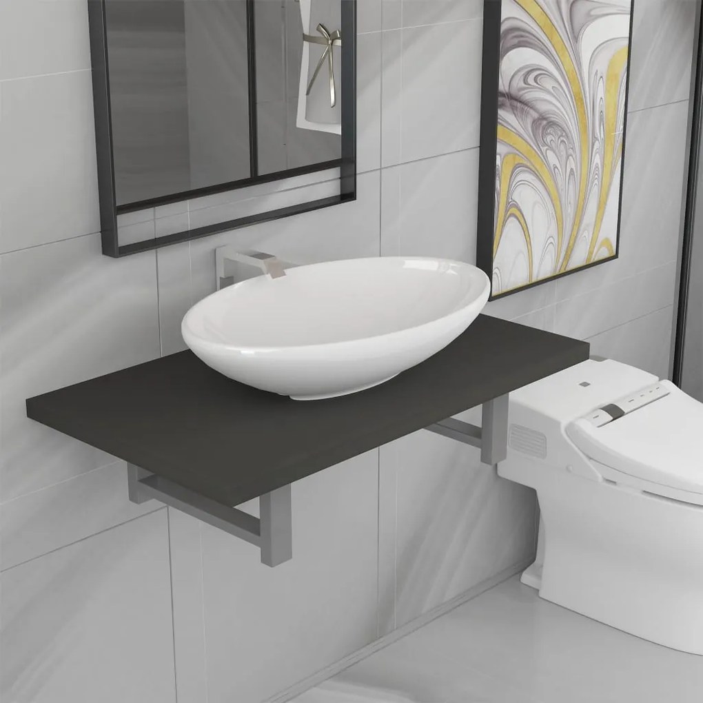 Set Mobili Da Bagno 2 Pz Ceramica Grigio /