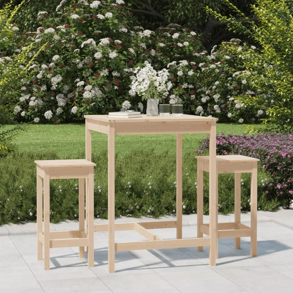Set Bar Da Giardino 3 Pz İn Legno Massello Di Pino /