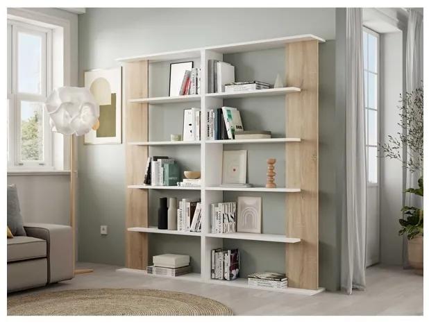 Libreria legno moderna 5 ripiani altezza 180 cm bianco e rovere Alida
