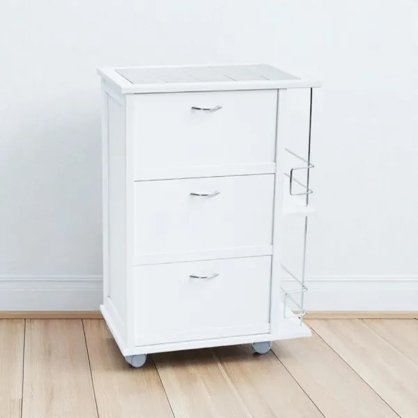 Carrello da cucina con ante a ribalta e portabottiglie Bianco