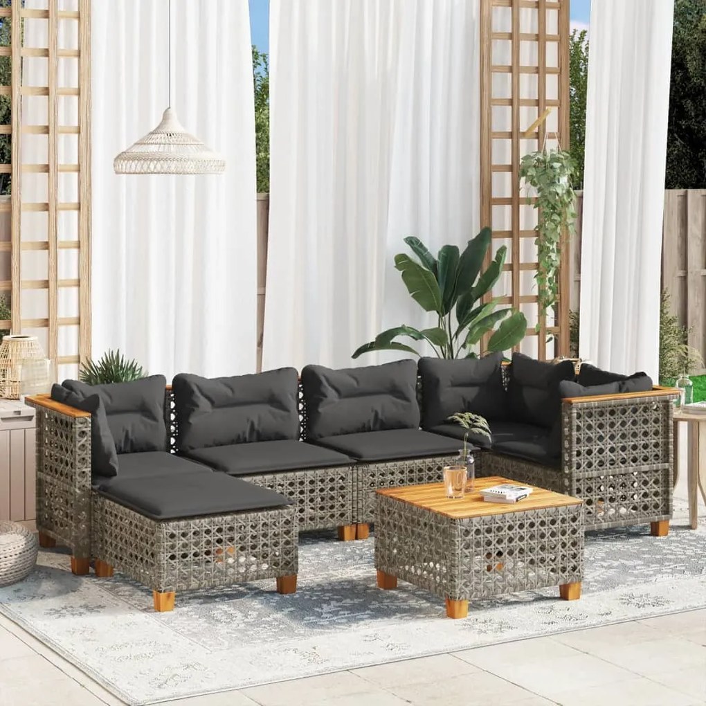 Set divani da giardino 7 pz con cuscini grigio in polyrattan