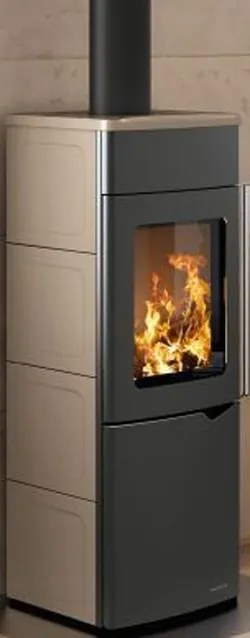 Palazzetti Eva S Stufa A Legna ad aria 8kw con porta verticale automatica in Ceramica Caffellatte