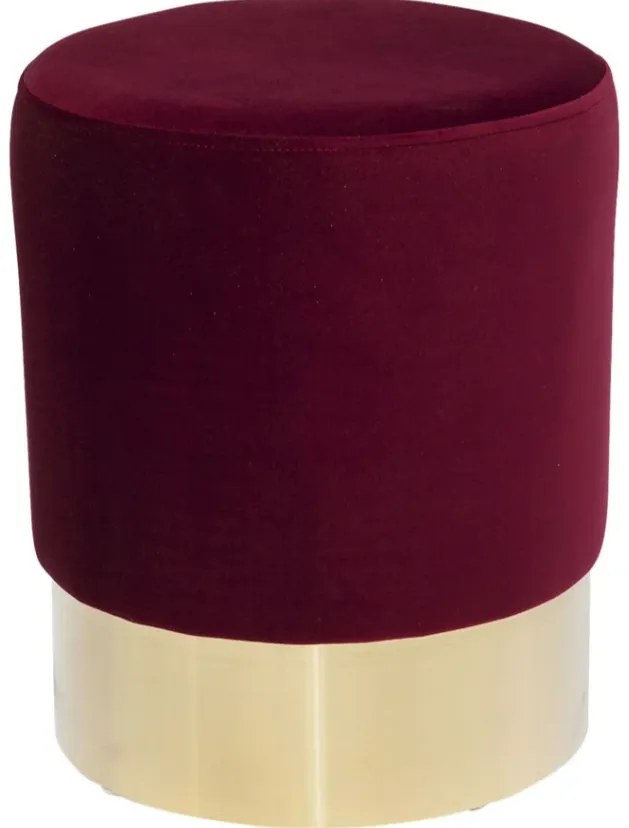 Cherry pouf sgabello 35 cm glamour moderno con fascia ottone e tessuto effetto velluto bordeaux