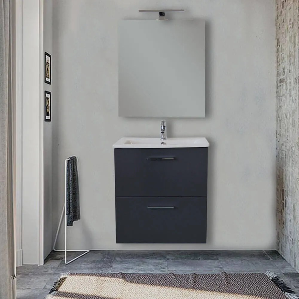 Mobile bagno 60 cm Vitra Antracite con specchio e lampada Led