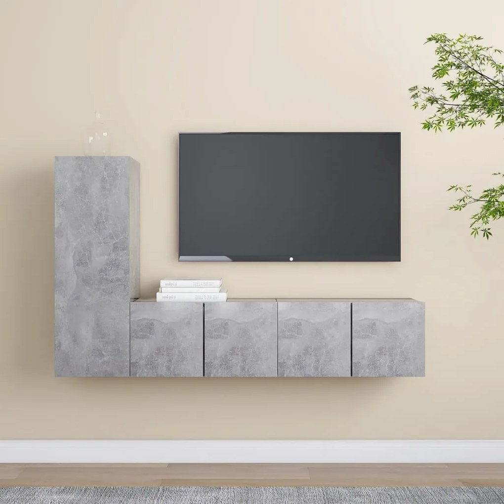 Set Di Mobili Porta Tv 3 Pz Grigio Cemento İn Legno Multistrato /