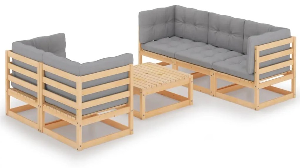 Set divani da giardino 6 pz con cuscini legno massello di pino