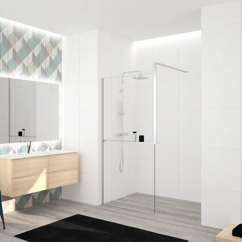 Box doccia walk-in Elidesign, vetro 8 mm, H 200 cm, profilo cromo