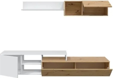 Parete Attrezzata Reversibile 220 Cm Con Mobile TV E Modulo Sospeso Julia Rovere E Bianco