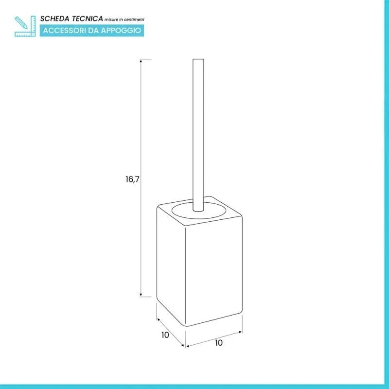 Portascopino WC Bianco In Ceramica Bianca Lucida E Manico Acciaio Inox Cuba