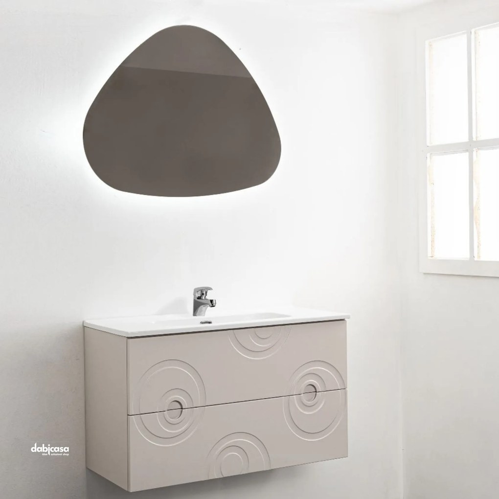 Mobile Bagno Sospeso "Vertigo" Da 80 Cm Composto Da Due Cassettoni Finitura Cashmere