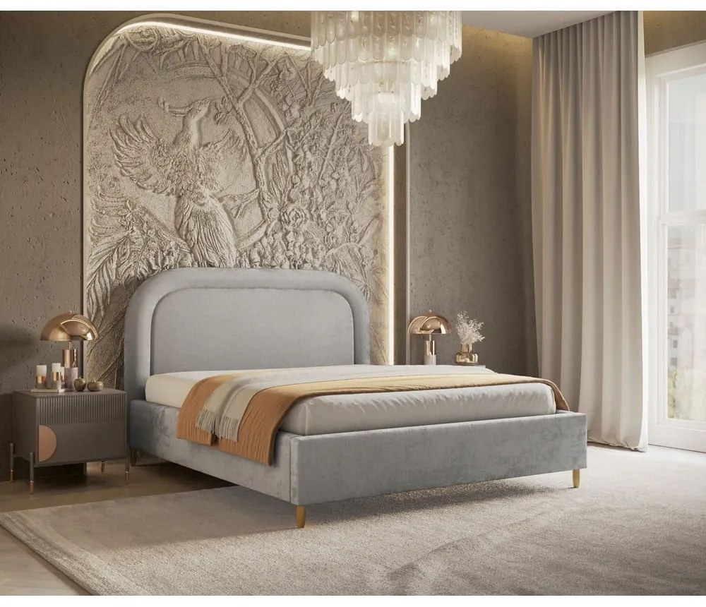 Letto matrimoniale imbottito grigio chiaro con spazio contenitivo e rete 140x200 cm Mija - Maison de Rêve