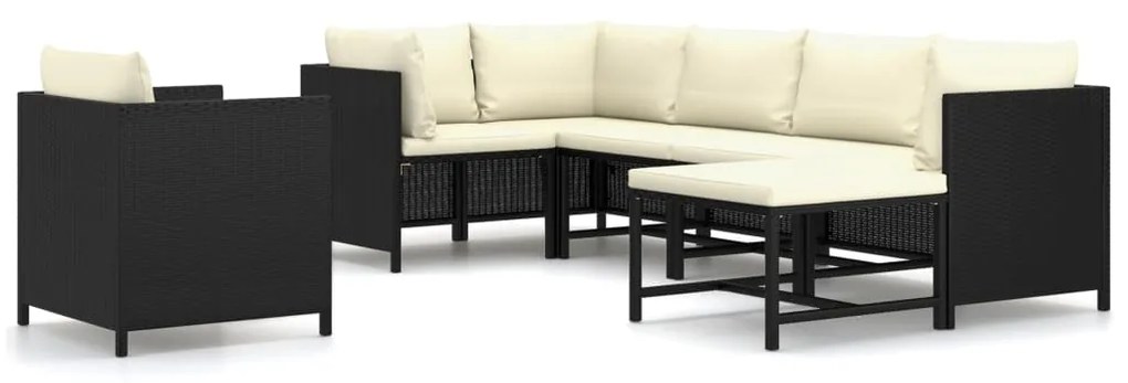 Set divani da giardino 7 pz con cuscini in polyrattan nero