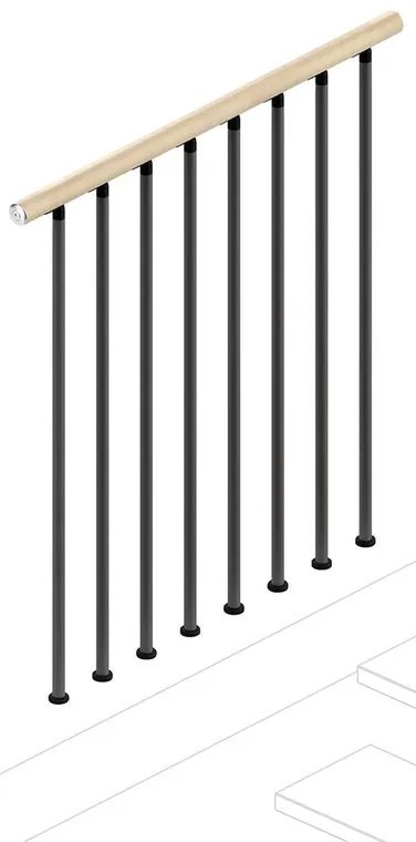 Balaustra in kit IRIS Superiore in acciaio e legno grigio e faggio L 102 cm