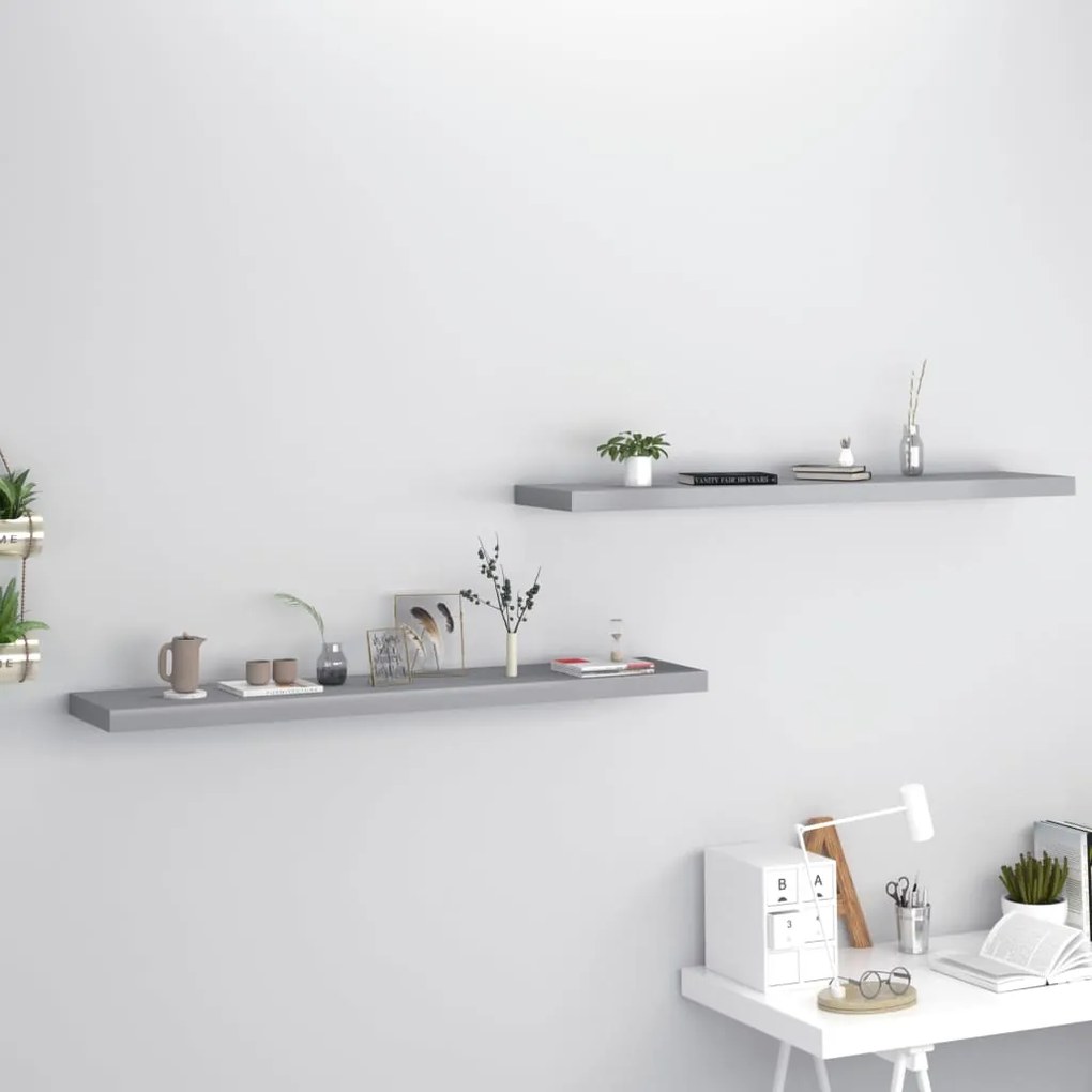 Scaffali A Parete 2 Pz Grigi 120x23,5x3,8 Cm İn Mdf /