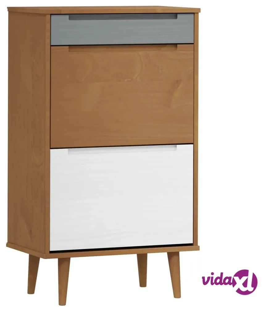 vidaXL Scarpiera MOLDE Marrone 59,5x35x103cm in Legno Massello di Pino