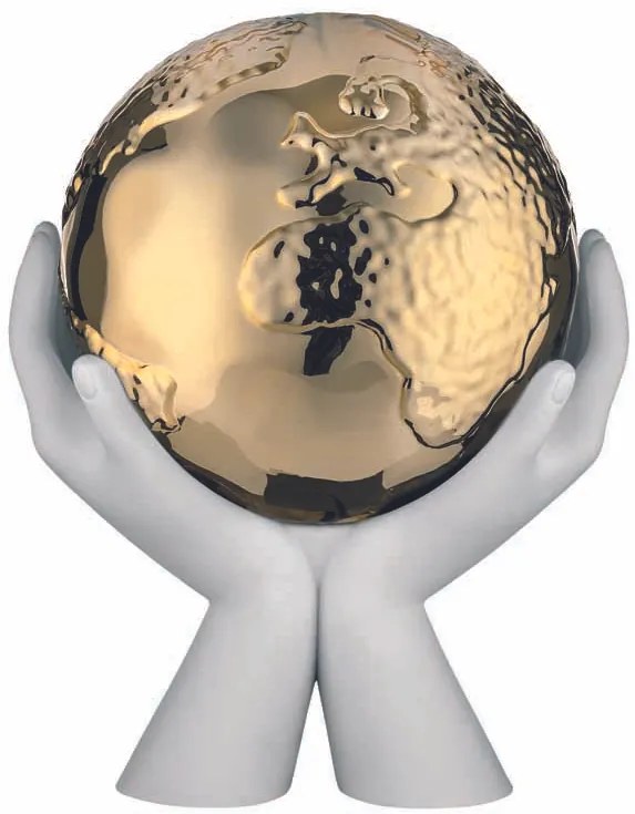 Bongelli preziosi statua moderna scultura mani mondo collezione Globe cm 12 x 13 ORO