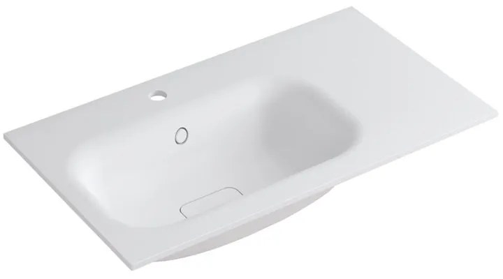 Lavabo integrale rettangolare vasca a sinistra L 80.5 x H 15 x P 46 cm in resina bianco opaco