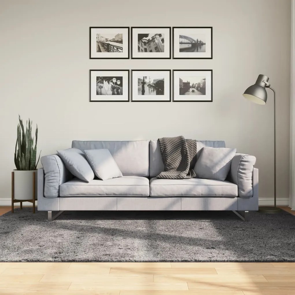 Tappeto Pelo Corto Huarte Morbido Lavabile Antracite 160x230 Cm /