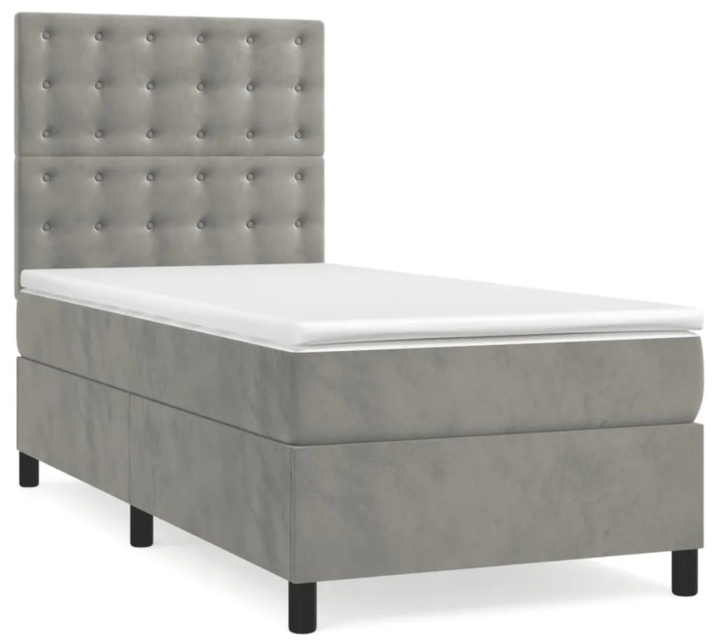 Letto a molle materasso e led grigio chiaro 90x200 cm velluto