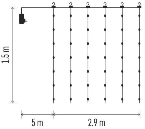 Catena luminosa natalizia LED da esterno 300 LED/8 funzioni 5,9 m IP44 bianco caldo