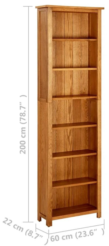 Libreria a 7 Ripiani 60x22x200 cm in Legno Massello di Rovere