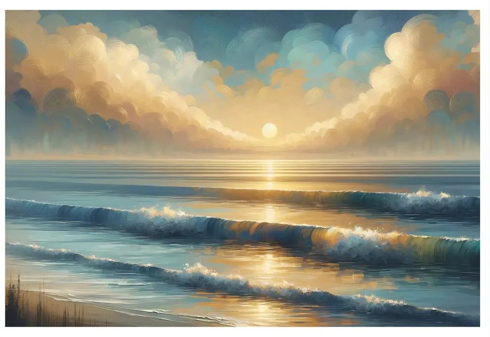 Quadro su tela – Alba dorata sul mare