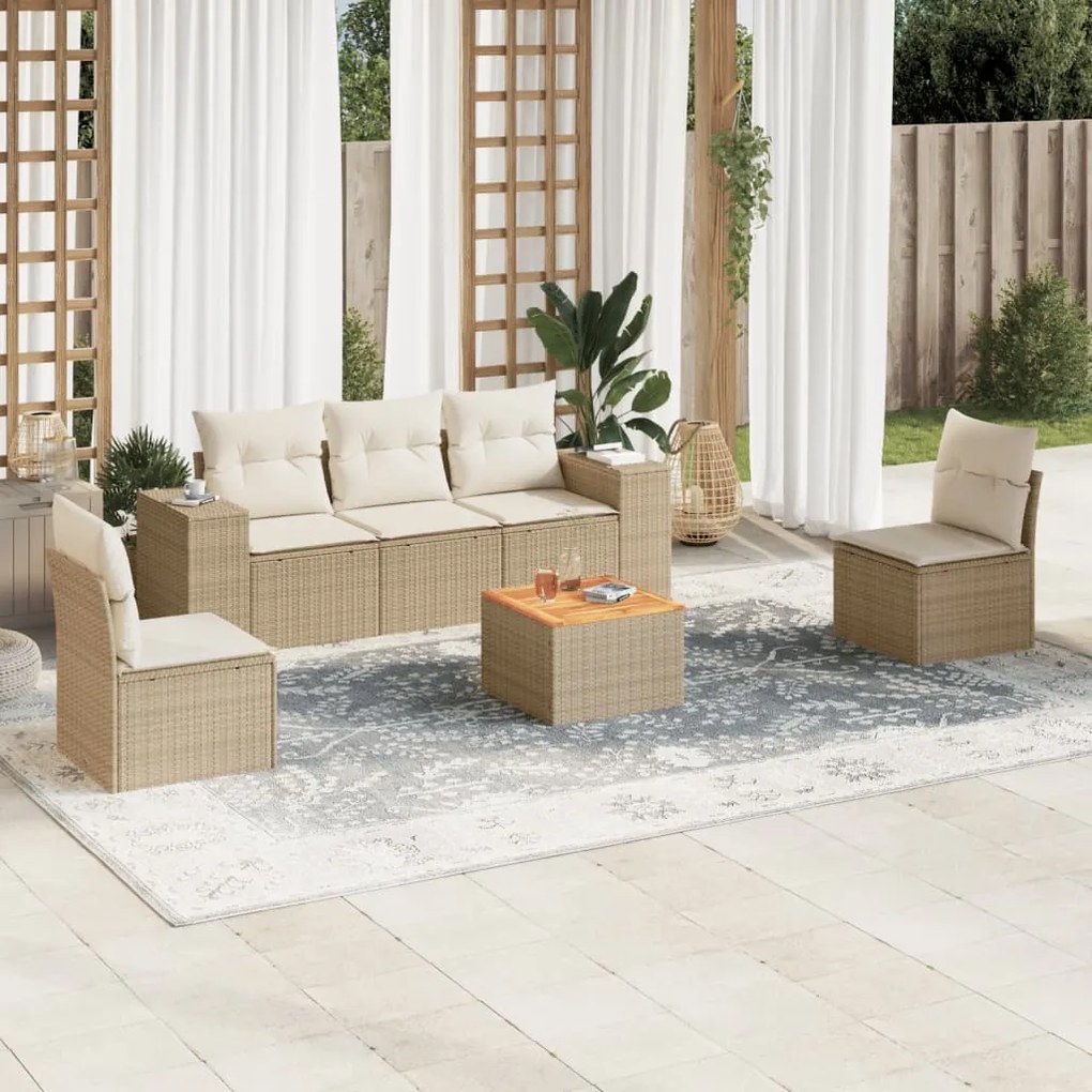 Set divano da giardino 6 pz con cuscini beige in polyrattan