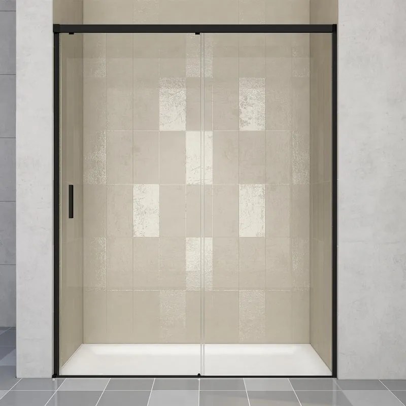 Porta doccia scorrevole L 118-119.5 cm x H 200 cm per nicchia in vetro trasparente SP. 6 mm, profilo opaco nero, serie Jazz