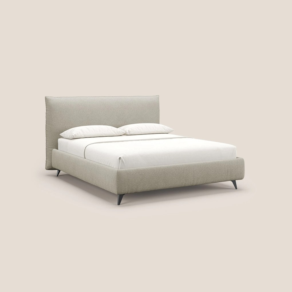 EROS letto imbottito in piuma con vano contenitore in pregiato e fresco bouclet smacchiabile T16 beige
