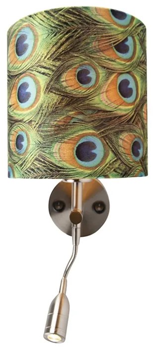 Applique moderna in acciaio con lampada da lettura e paralume in velluto 20/20/20 Pavone - Oro