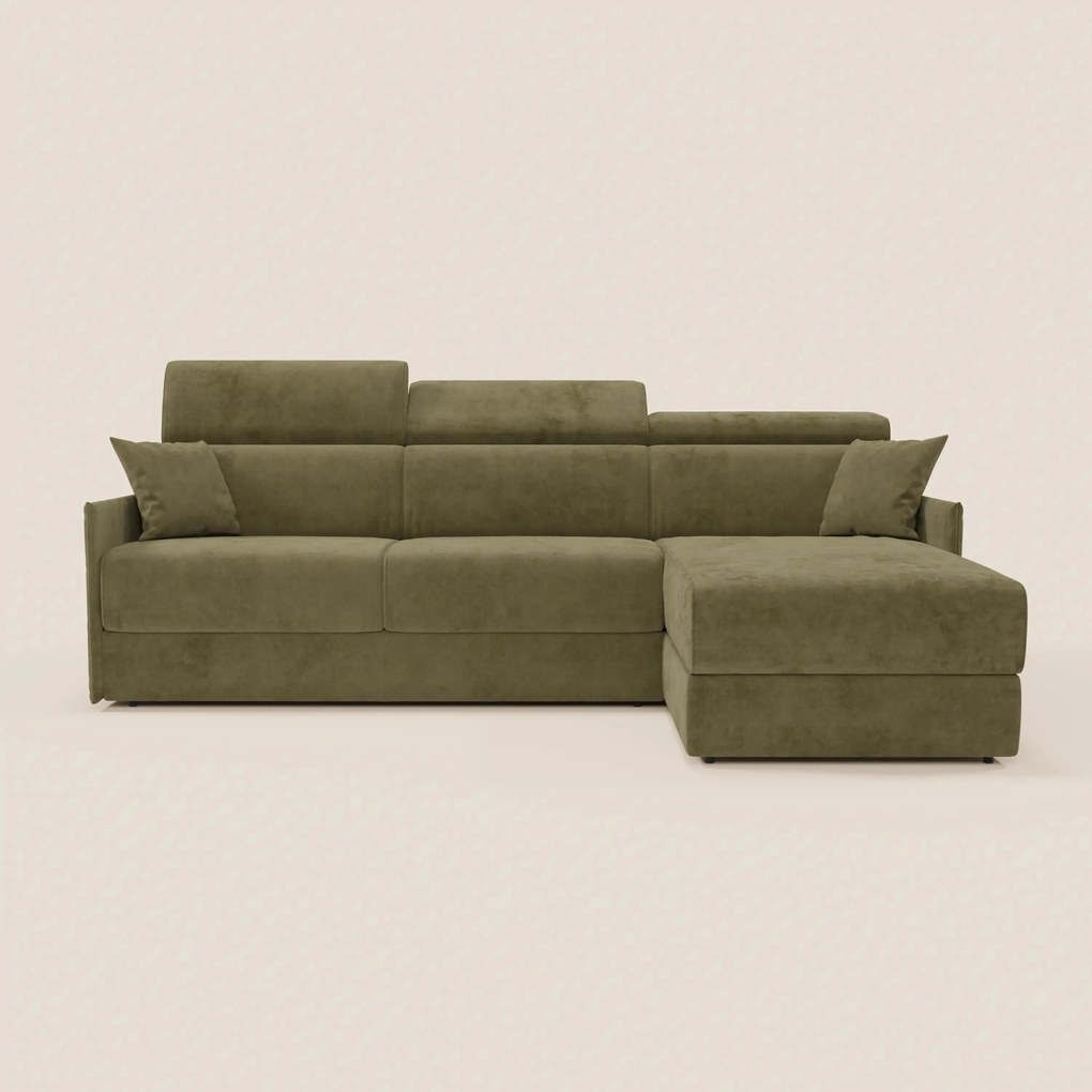 Miryam divano letto angolare compatto - poggiatesta reclinabili e penisola contenitore in tessuto smacchiabile T31