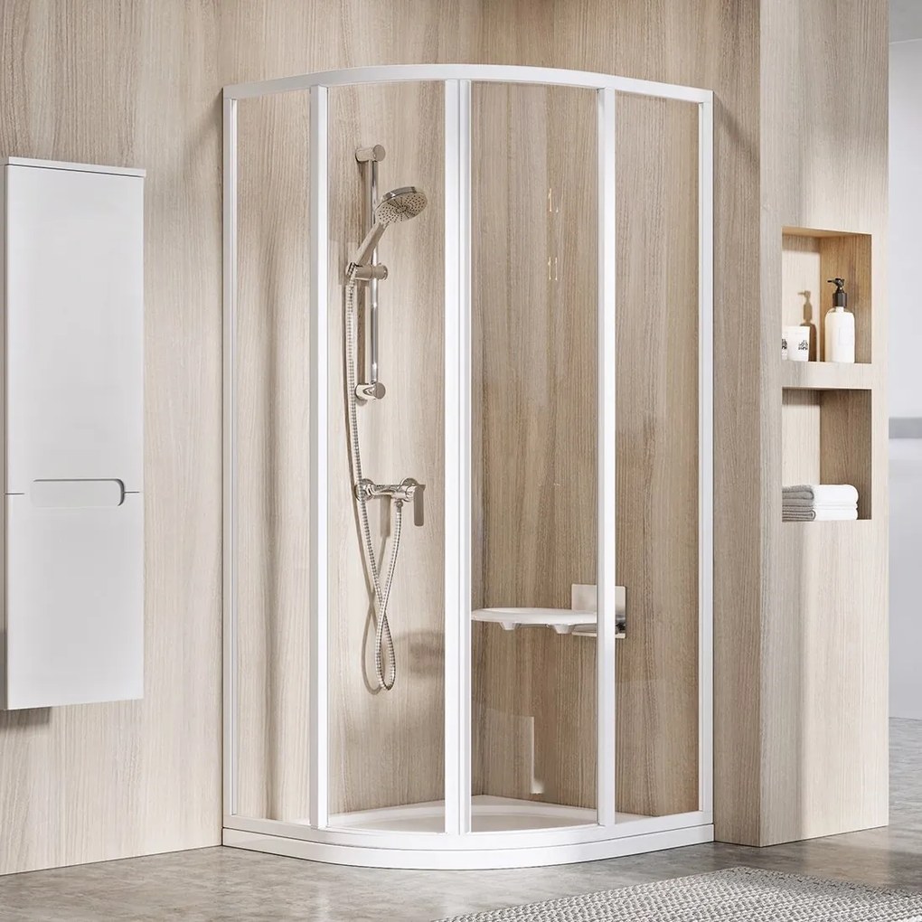 Ravak Supernova box doccia 80x80 cm semicircolare bianco lucida/vetro trasparente 3114O102Z1