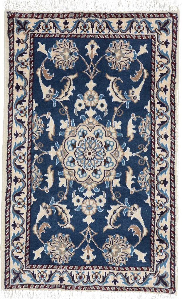 Nain Tappeto 60x90 Blu (Iran) Annodato A Mano