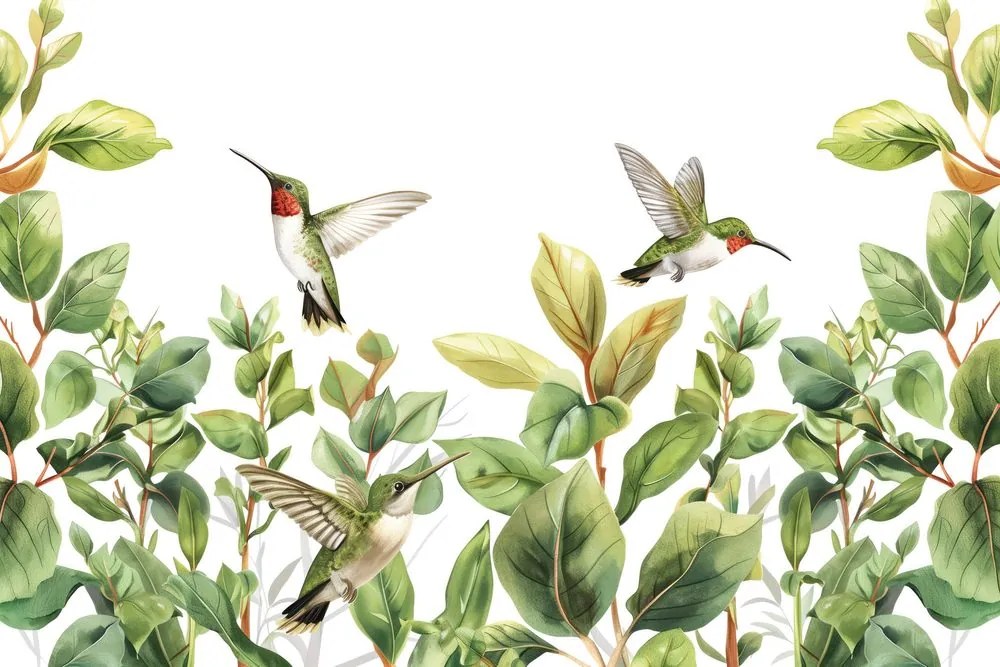 Carta da parati – Colibrì e foglie