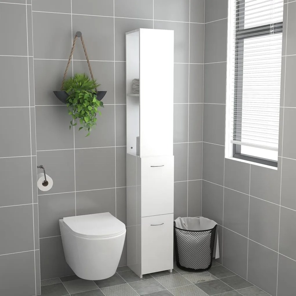 Armadietto da bagno bianco lucido 25x25x170 cm in truciolato