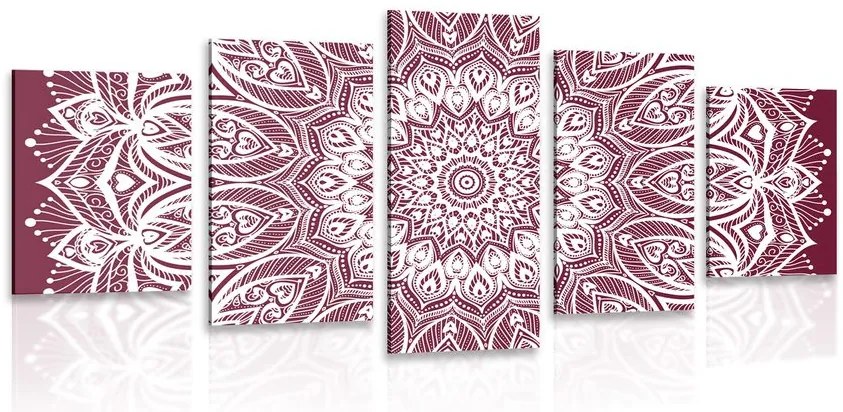 Quadri 5 pezzi – Mandala armonia su sfondo rosa
