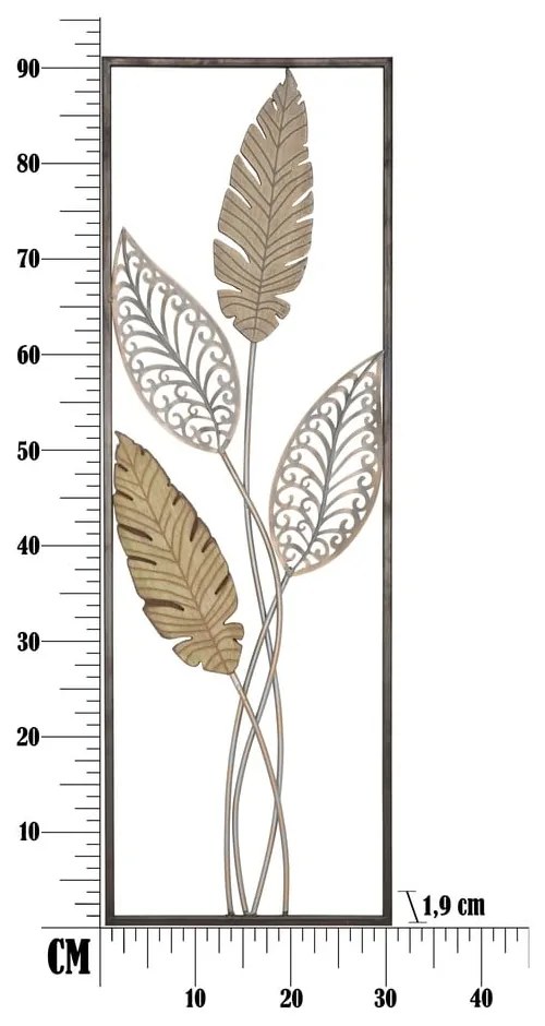 Decorazione murale in oro , 30,5 x 91 cm Foglie - Mauro Ferretti