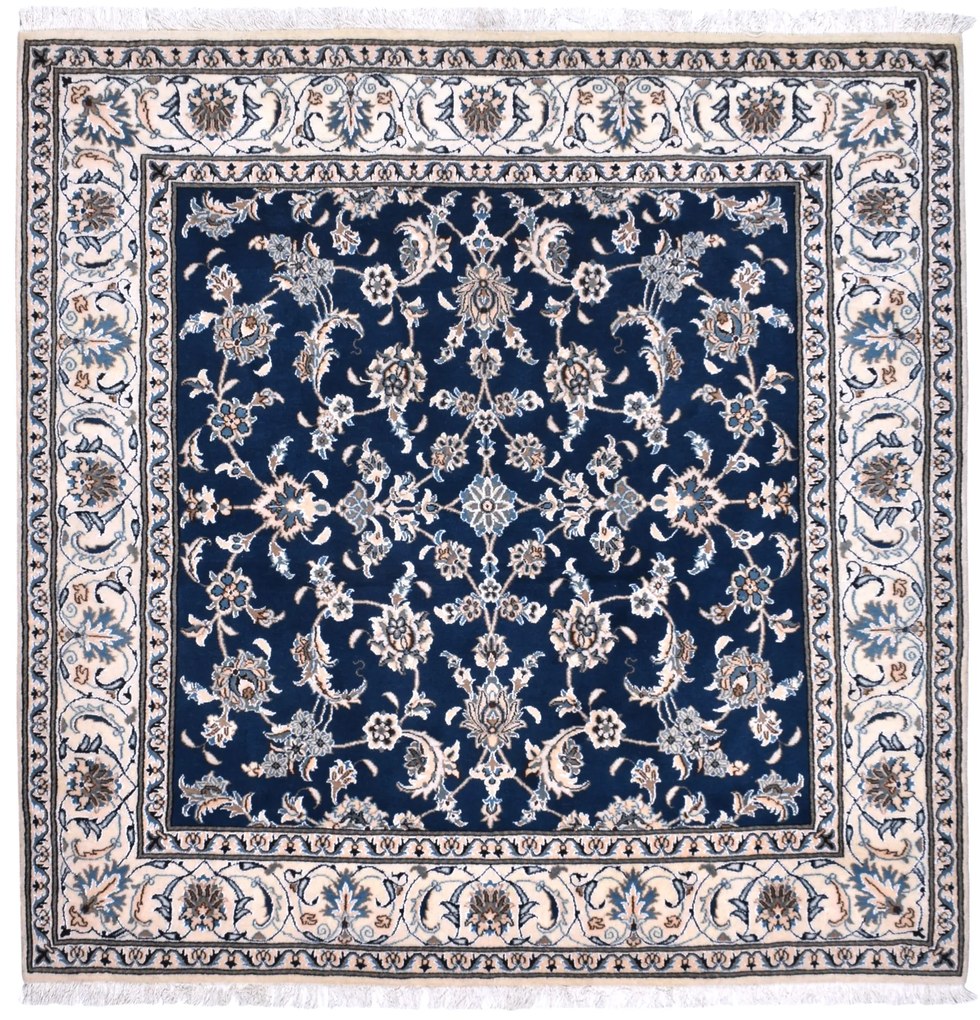 Nain Tappeto 200x200 Blu (Iran) Annodato A Mano