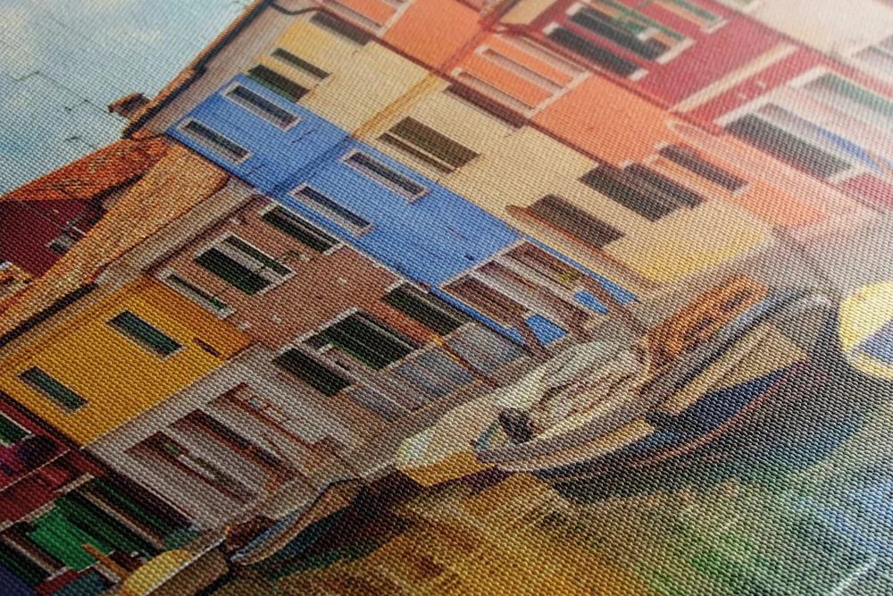 Stampa su tela – Case pastello in città