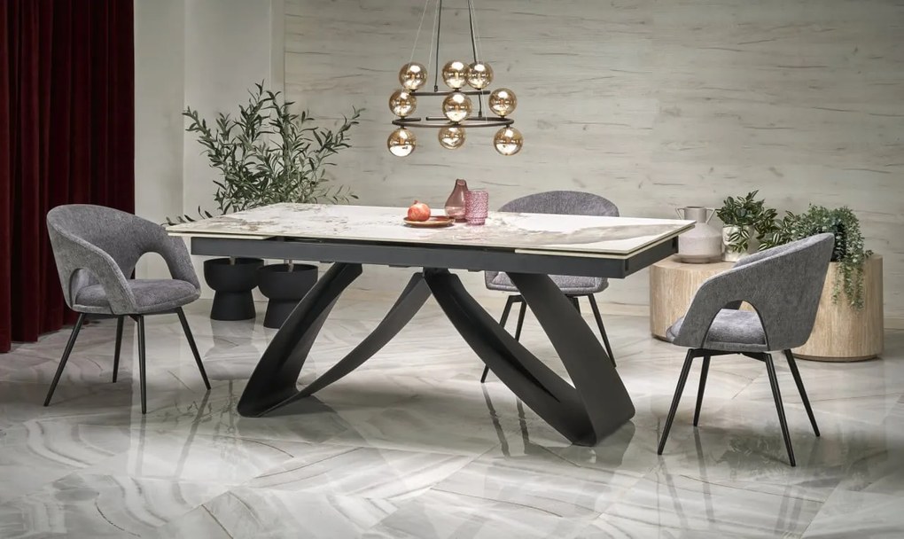 Tavolo allungabile Hilario effetto marmo beige/nero - L180-260 x l90 x H75