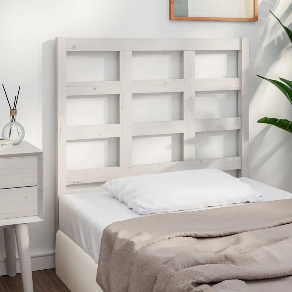 Testiera Per Letto Bianca 105,5x4x100 Cm Legno Massello Di Pino /