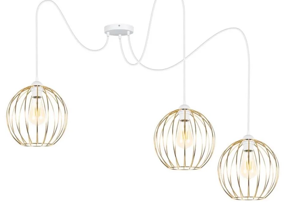 Lampadario a sospensione con filo MATT 3xE27/60W/230V ragno bianco/oro