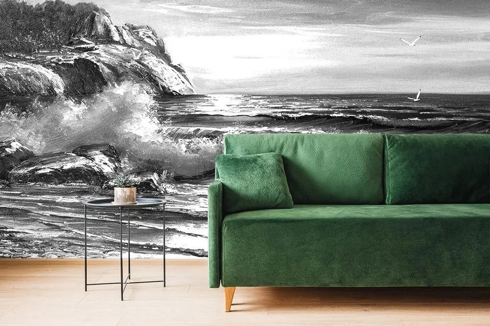 Carta da parati – Mattina sul mare in bianco e nero