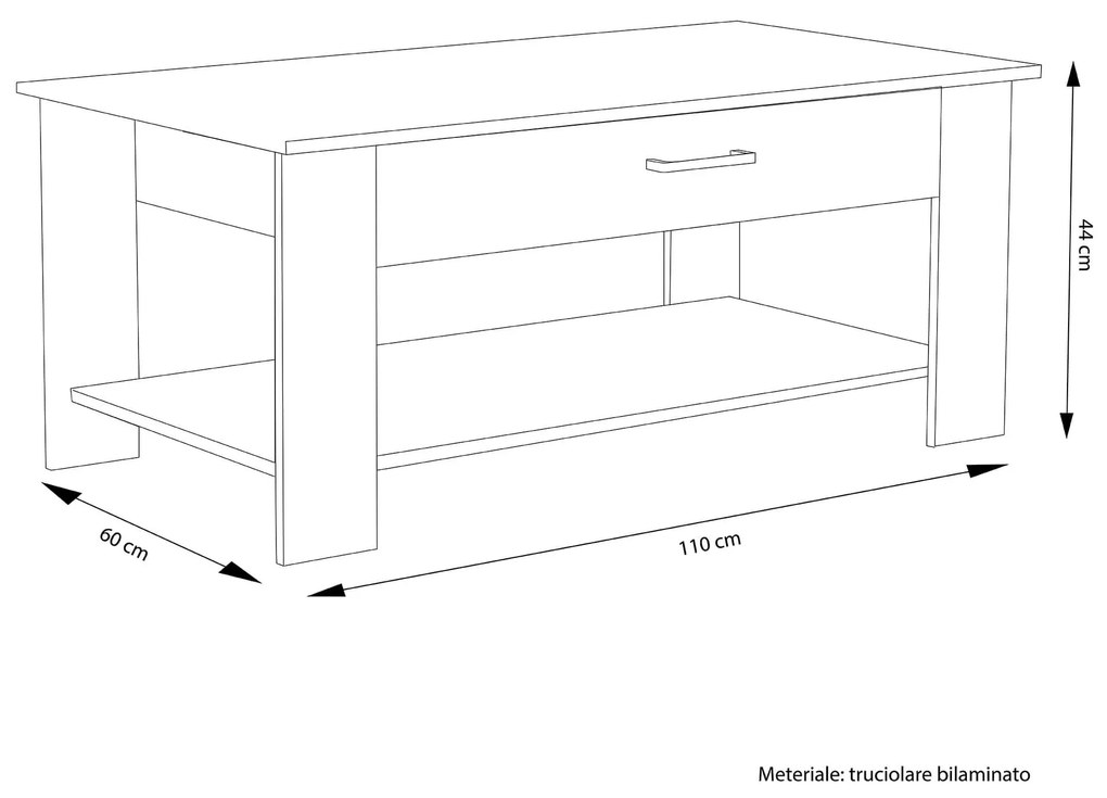 BERRY - tavolino da salotto moderno cm 110 x 60 x 44 h