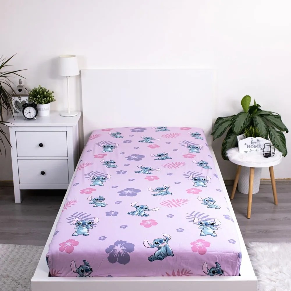 Lenzuolo con angoli per bambini in cotone per letto singolo 90x200 cm Lilo and Stitch – Jerry Fabrics