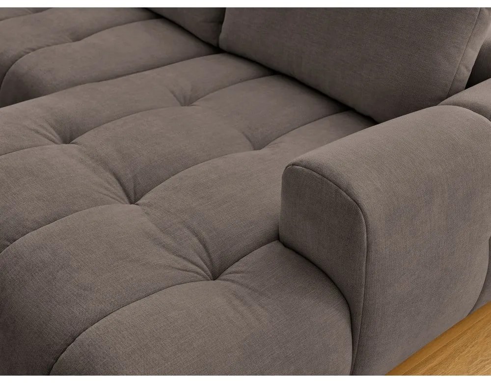 Divano angolare grigio tortora allungabile e con contenitore (penisola a sinistra/a U) con rivestimento in ciniglia Fuji – Bobochic Paris