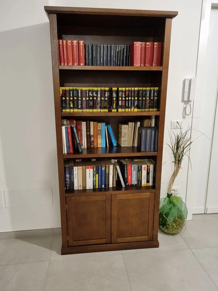 Libreria arte povera in legno in noce lucido 91x41x186 cm