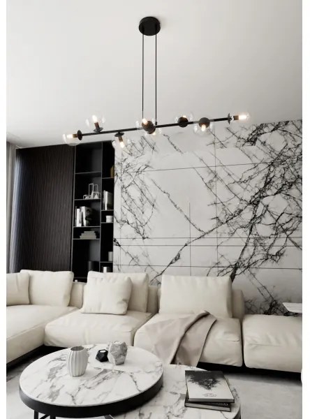 Lampadario a sospensione con filo ROSSI 8xE14/10W/230V nero/limpido