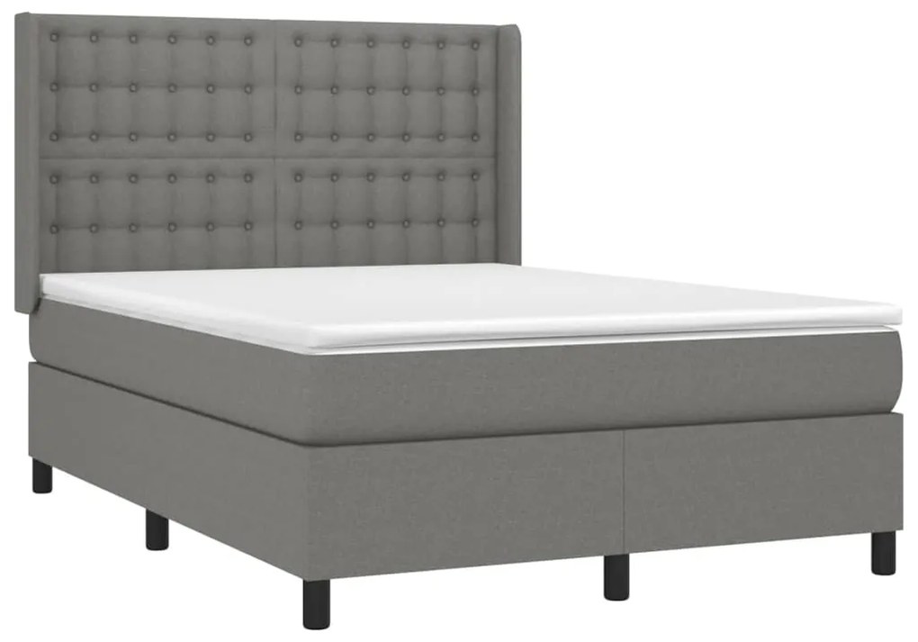 Letto a molle materasso e led grigio scuro 140x200cm in tessuto